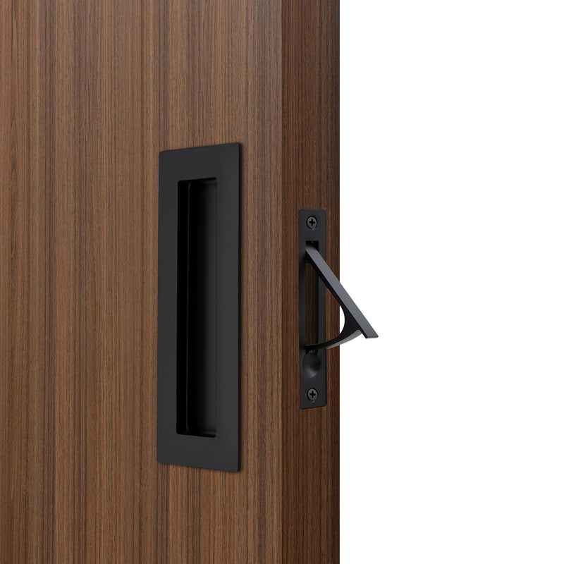 Dontay Pocket Door Pull Handle,304 Stainless Steel,Rectangle Recessed Flush Finger Pulls & Edge Spring Pull,No Lock,Hardware Set for More Than 1-1/8” Thickness Sliding Door(Matte Black,6'') 6 inch ( 150 mm) 1Pack Matte Black