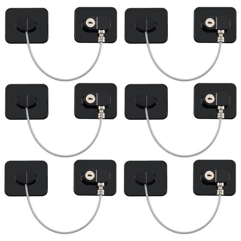 Refrigerator Lock, Child Safety Cabinet Locks, Mini Fridge Locks for Adults, Heavy Duty Lock for Refrigerator Cabinets, Drawers, Safety with Key, Black (6 PCS) 6