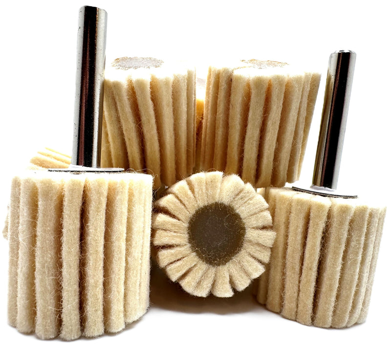 10 Pack 1-1/2" X 1-1/2" Felt Flap Wheel with 1/4" Shank Mounted, Perfect for Surface Finishing, Polishing, Buffing Plastics, Stone, Glass, Steel, Stainless, Aluminum & More, Pack of 10 1-1/2" x 1-1/2" x 1/4"