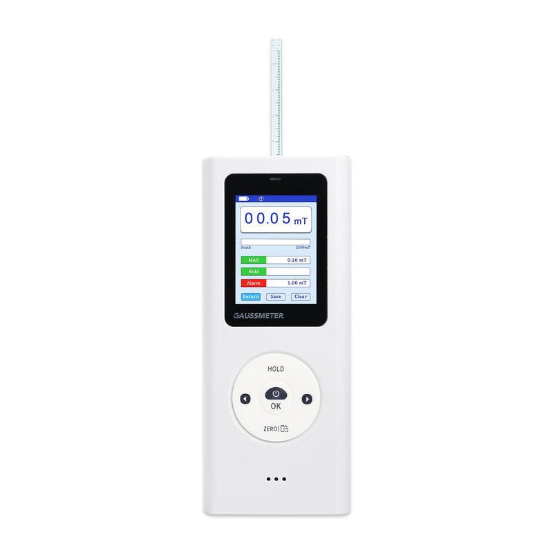 Gauss Meter Rechargeable Tesla Meter 25000Gs/2500 mT Range N/S Pole Detection, Portable Magnetometer Magnetic Field Strength Tester with Data Logging & Alarm ±5% Accuracy for Factory QC and Workshops
