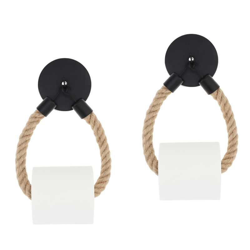 2 Pack Nautical Retro Hand Towel Ring Rope Toilet Paper Holder Wall Mounted for Bathroom or Kitchen,Pipe Rope Towel Ring,19.7 Inch Rope Tissue Holder (Iron, 2)