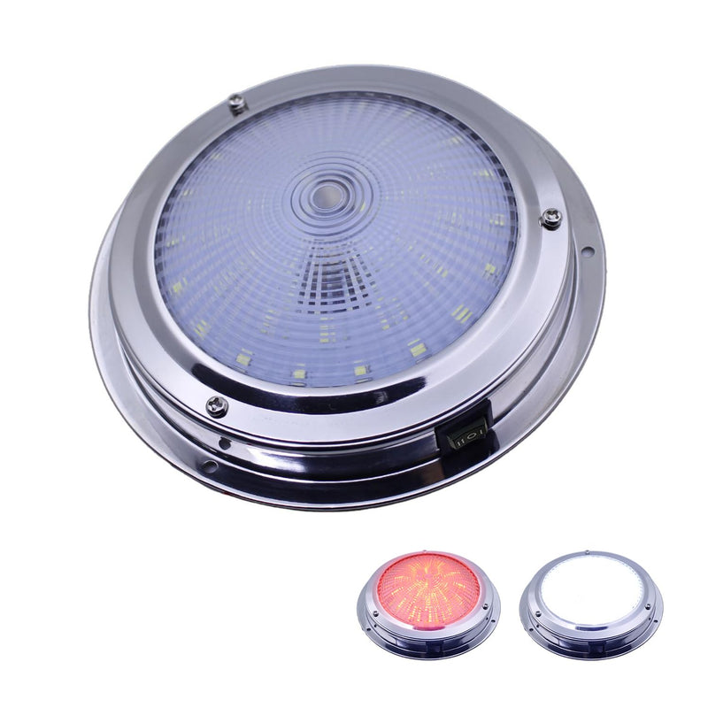 Marine Boat Dome Lights, 5.5 Inch Dual Color LED Boat Cabin Light with Toggle Switch, 12V Interior Lights with Stainless Steel Surface Mount (White|Red) 5.5 inch White|Red