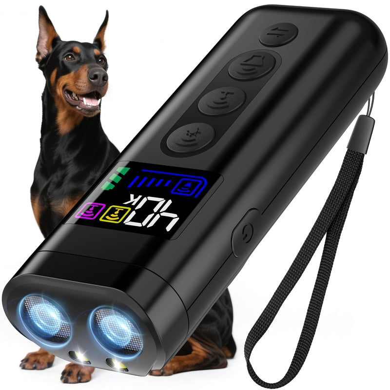 Dog Bark Deterrent Device – 65FT Range Anti Barking Device for Dogs, Stops Neighbor’s Dog Barking with 3 Ultrasonic Frequencies (25/30/40kHz) & 5 Sound Modes, for Indoor & Outdoor Training