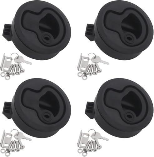 YANYUCB Slam Latches,Boat Deck Cam Latch Hatch Locking,Black Plastic Nylon Handle Flush Pull Latch for RV Boat Door Hatch Cabinet (Black-(with Key), 4 Pieces)