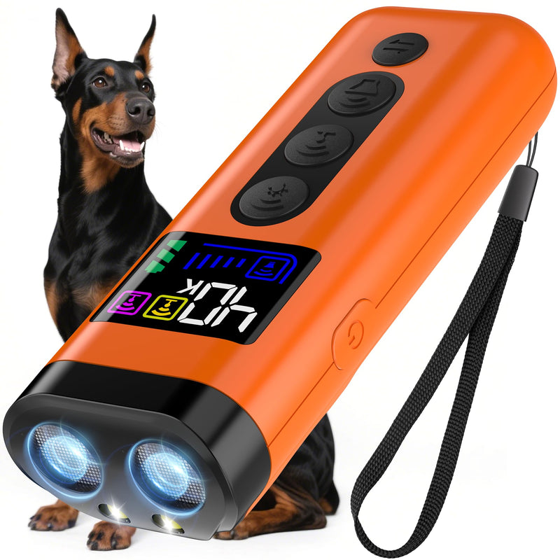 Dog Bark Deterrent Device – 65FT Range Anti Barking Device for Dogs, Stops Neighbor’s Dog Barking with 3 Ultrasonic Frequencies (25/30/40kHz) & 5 Sound Modes, for Indoor & Outdoor Training Orange