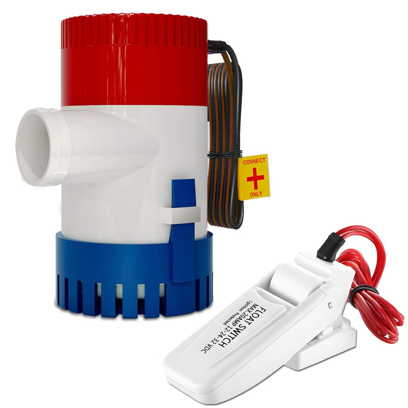 750 GPH Marine Bilge Pump,12V DC Submersible 1-1/8 Inch Diameter Electic Rule Bilge Water Pump Kit,with Automatic Float Switch High-Flow Fully Bilge Pumps for Boats RVs Yachts Caravans 750gph Pump With Float Switch