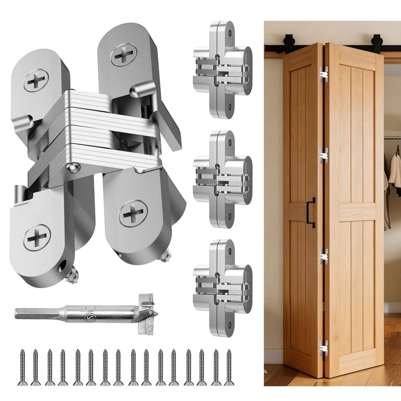 Invisible Hinges for Cabinet Doors - Completely Hidden 180°Hinges,Concealed and Smooth Quiet Close(Silver,0.51"-2.36",4Pack) 0.51"-2.36" | 4Pack Silver