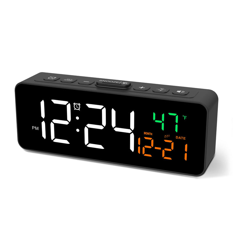 Netzu 3-in-1 Digital Clocks for Living Room with Temperature, Date & Time Display - 4 Levels Birghtness, 3 Volumes, Small & Compact Plug-in Alarm Clock for Bedroom, Office (Black) Black