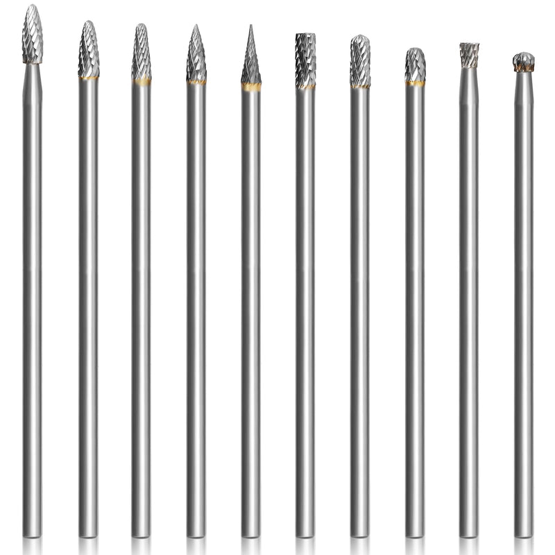 10Pcs Long Carbide Burr Set 1/4" Shank HOMEIDOL 6"(150mm) Long Rotary Files 1/4" Head Die Grinder Bits, Tungsten Carbide Rotary Burr Set, Carbide Drill Bits for Metal Wood Carving Engraving 10pcs 6" long die grinder bits(1/4" Shank)