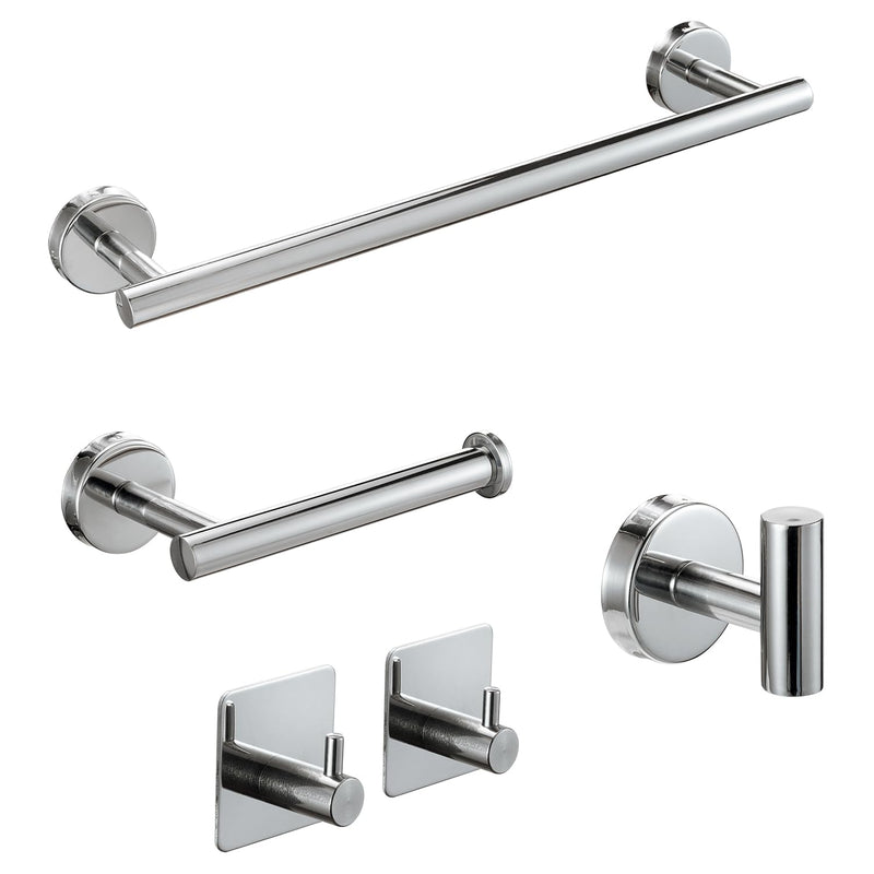 Chromed Bathroom Hardware Set, 5 Pieces Bathroom Accessories Set,SUS304 Stainless Steel 16 Inch Bath Towel Bar Set Wall Mounted,Robe Towel Hooks, Toilet Paper Holder,Towel Racks for Bathroom SP-60008 Chromed