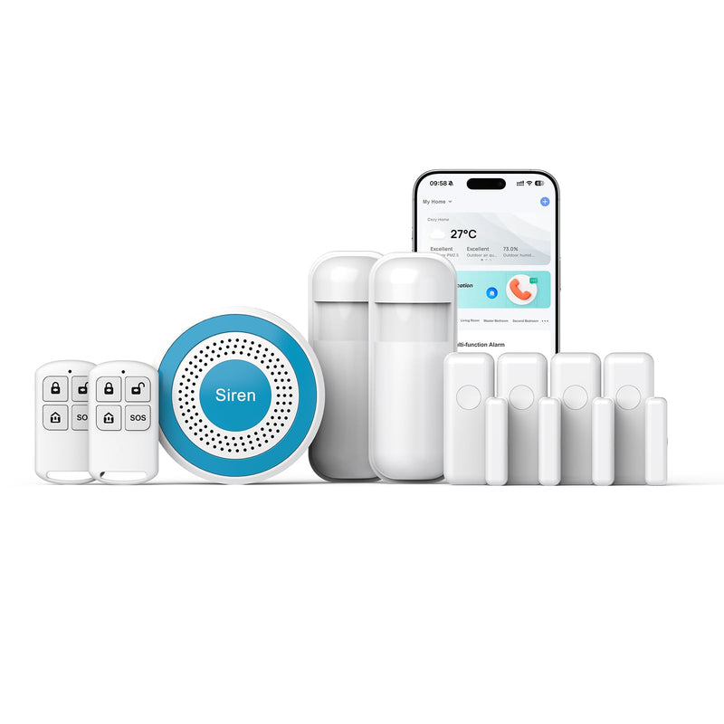 Alarm System for Home Security,9 Pieces Smart WiFi Door Alarm System with APP Alert,Window Motion Sensor Alarm,Remote Control, Loud Siren,Compatible with Alexa