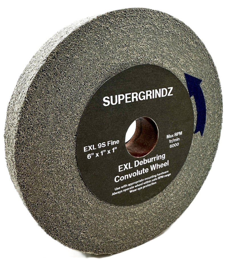 EXL Deburring Wheel - 6" x 1" x 1" 9S Fine Grit - Silicon Carbide - Metal Deburring, Finishing and Polishing Wheel - Convolute - (1 Pack) 1.0