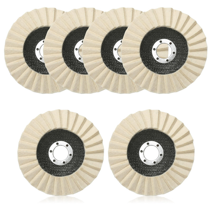 6 Pcs 5 Inch Wool Felt Stone Polishing Wheels Felt Flap Polishing Buffing Discs for Stainless Steel Aluminum Metal Angle Grinder Attachment for Surface Finishing Restoration