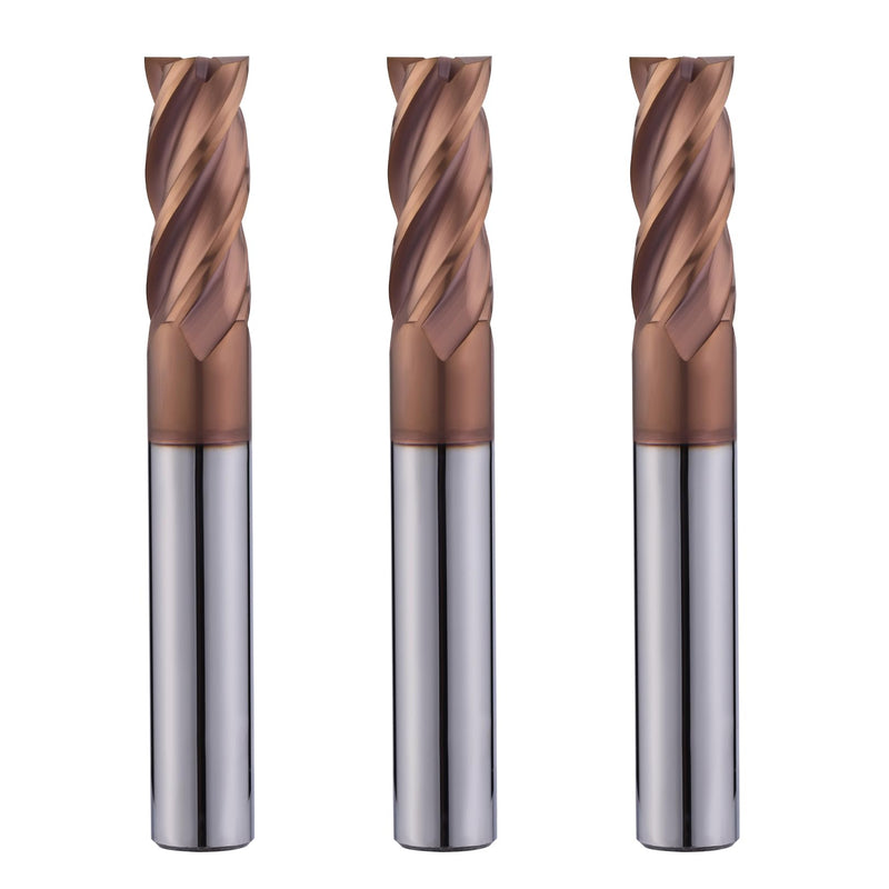 1/4" Carbide Square End Mills Set 4 Flute HRC55 TISIN Coating End Milling Bits for Milling Alloy Steels, Hardened Steel (3PCS) 3 1/4 in