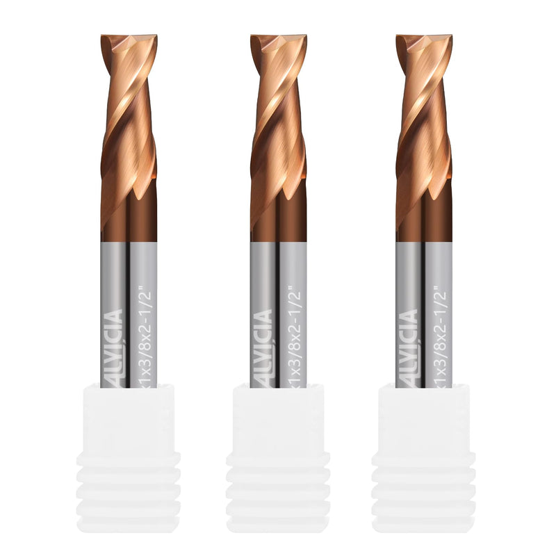 3pcs 3/8" Carbide Square End Mill 2 Flutes Micro Grain Milling Cutter HRC55 TiSIN Coating Endmills for Alloy Steels/Hardened Steels 3/8 in