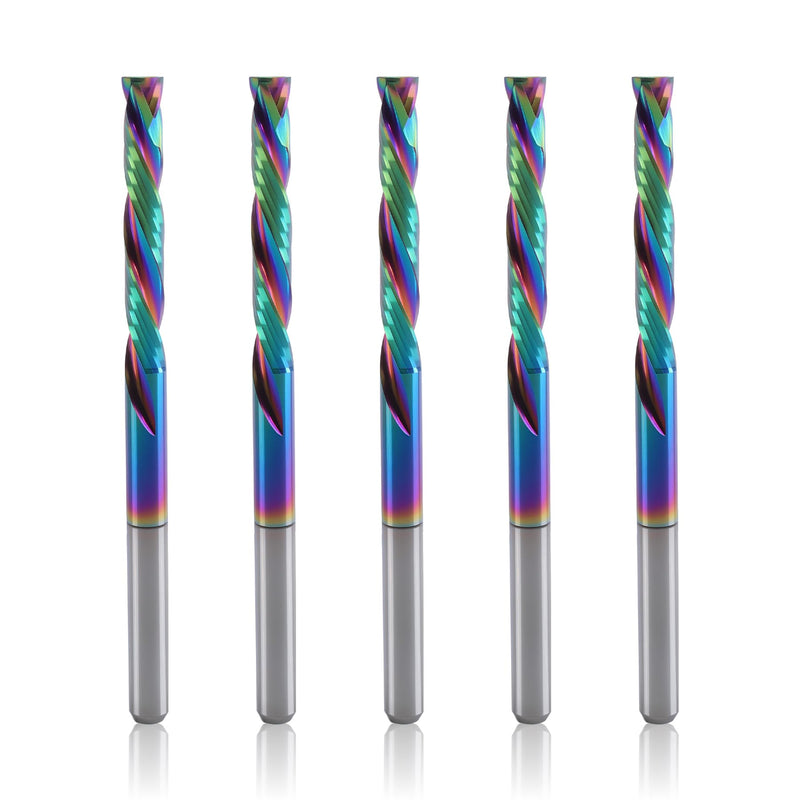 5 Pcs Compression Router Bits 1/8 Inch Shank, 2 Flute Up & Down Cut End Mill, CNC Carbide Milling Cutter with DLC Coating for Engraving Milling 3D Sculpturing Roughing