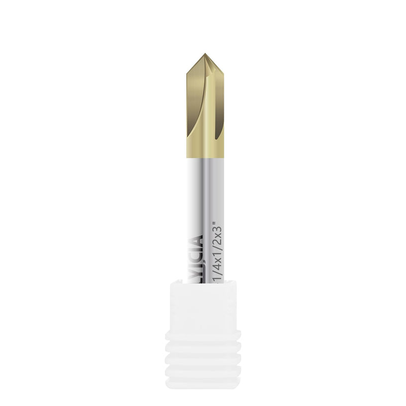 Carbide Chamfer End Mill 90 Degree 1/2" Shank Dia - V Groove CNC Carving Bits 4 Flutes ZrN Coating Milling Cutter V Bits for Alloy Steels, Hardened Steels 1/2 in 90°