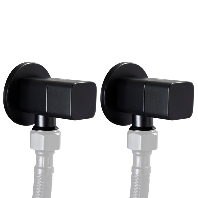 G1/2" Square Angle Valve, 2Pcs Brass Mixer Water Stop Valve Shut Off Valves for Shower Flow Control Valve Bathroom Toilet Washbasin Accessory Black*2pcs