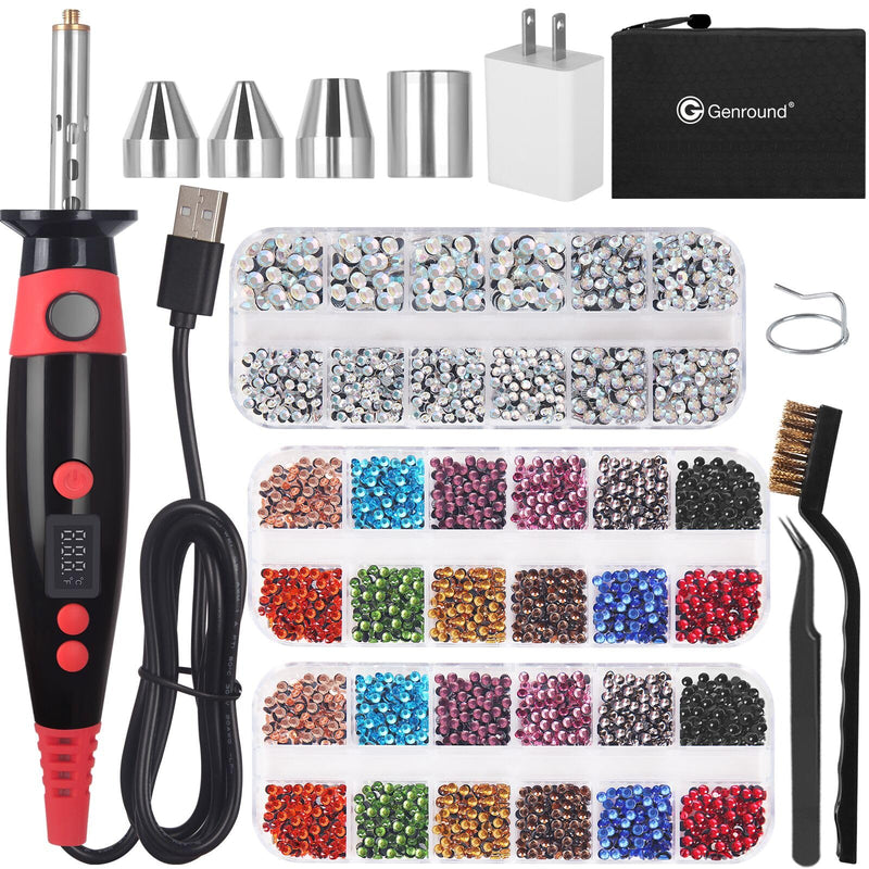 Hotfix Rhinestone Setter, LCD Display Hotfix Applicator Tool Bedazzler Kit with Rhinestones Hot Fixed Wand for Clothes Clothing Fabric Crafts 6000pcs AB Crystal Clear 3 Gems Sizes Tips