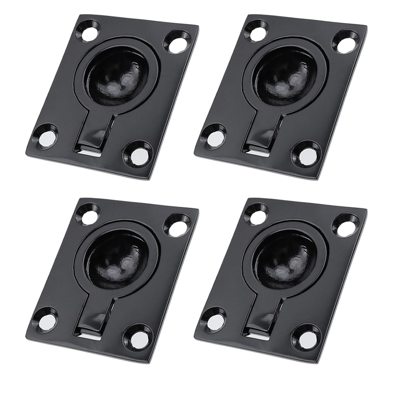 4 Pcs Black Stainless Steel Flush Ring Pull Stainless Steel Boat Hatch Latch Cabinet Flush Mount Lifting Ring Pull Handle, 1.8"x1.4" 4