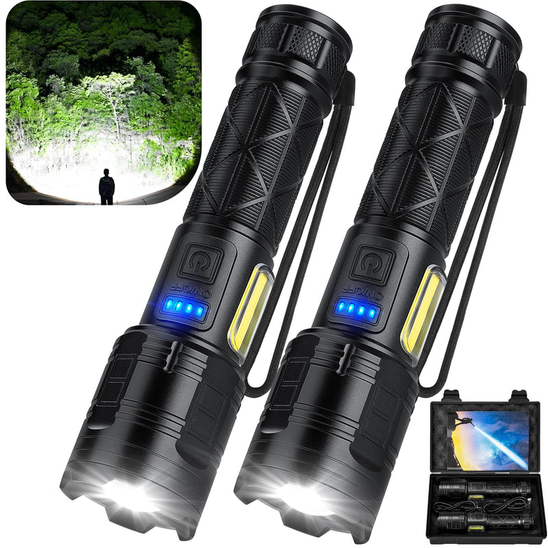 Rechargeable LED Flashlights High Lumens, 99,000 Lumen Super Bright Flashlight with 7 Modes & Waterproof, Powerful USB Rechargeable Handheld Flash Light for Camping Home Black