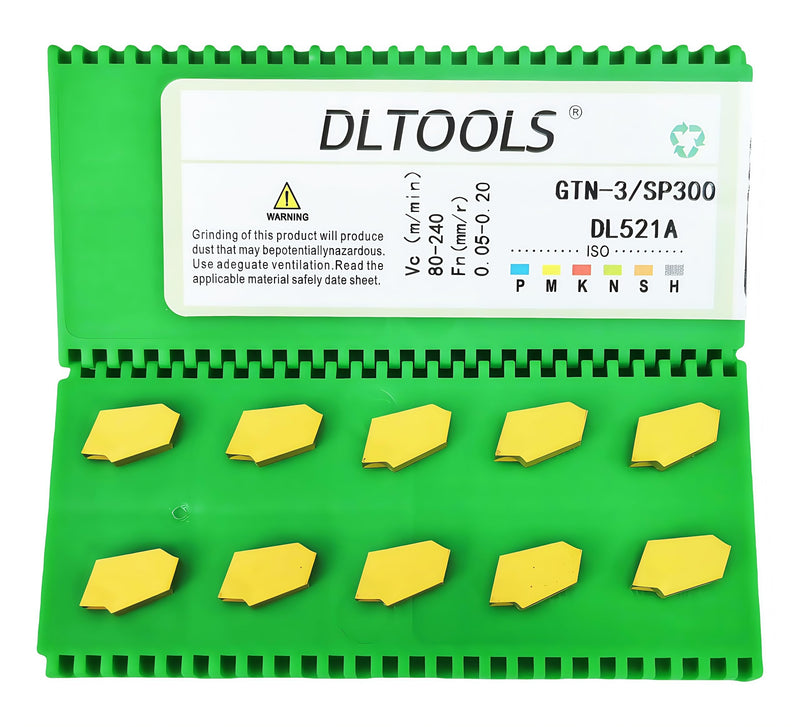 DLTOOLS Industrial GTN-3(SP300) CVD Coated(Yellow) CNC Grooving Carbide Inserts Cutting Tools for Steel,10pcs GTN-3(SP300) CVD Coated(Yellow)