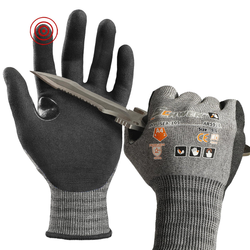 Schwer 6 Pairs ANSI A4 Cut Resistant Work Gloves with Extreme Lightweight & Thin, Sandy Nitrile Touchscreen Safety Working Gloves with Grip, 3D-Comfort Fit, Flexible and Breathable, M, AR5918 Medium Gray