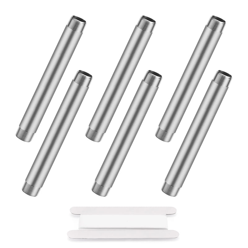 3/4"x8" 304 Stainless Steel Pipe, 3/4" NPTx 3/4" NPT Male Threaded Nipple, SCH40 Heavy Duty Pre-Cut Steel Pipe for Plumbing Gas, Hydraulic, and Industrial Applications(8", 6 Piece) 8 Inch