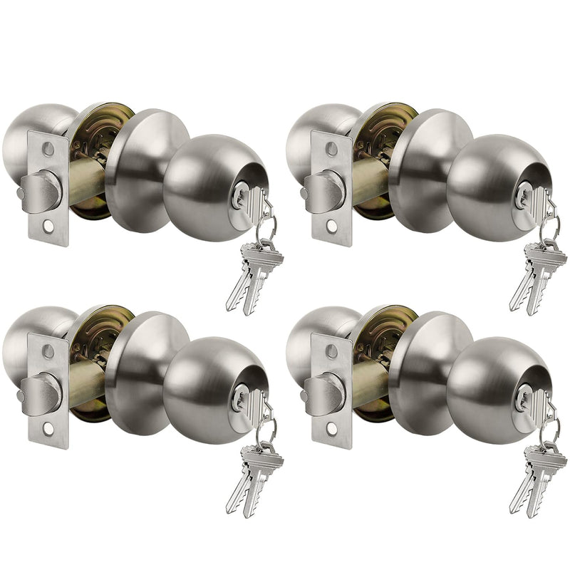 BESTTEN 4 Pack Door Knob with Lock and Key, Keyed Different Entry Door Knob, for Entrance and Front Door, Satin Nickel
