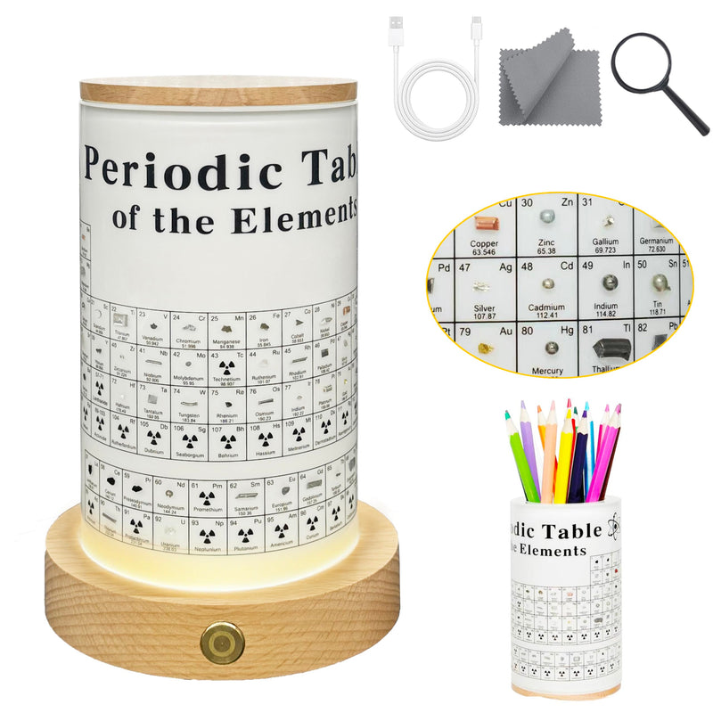 2026 New Periodic Table with Real Elements Inside, 83 Real Elements Samples with LED Light Wooden Stand and Magnifying Glass, Chemistry Decor, Science Gifts for Kids Student, Teacher, Science Lovers
