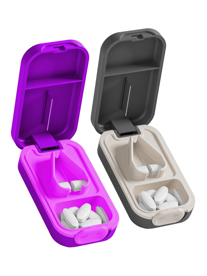 Pill Cutter Splitter for Small or Large Pills with Safety Lock - Accurate and Easy Travel-Friendly Design for Daily Use (Purple+Black) Purple+black