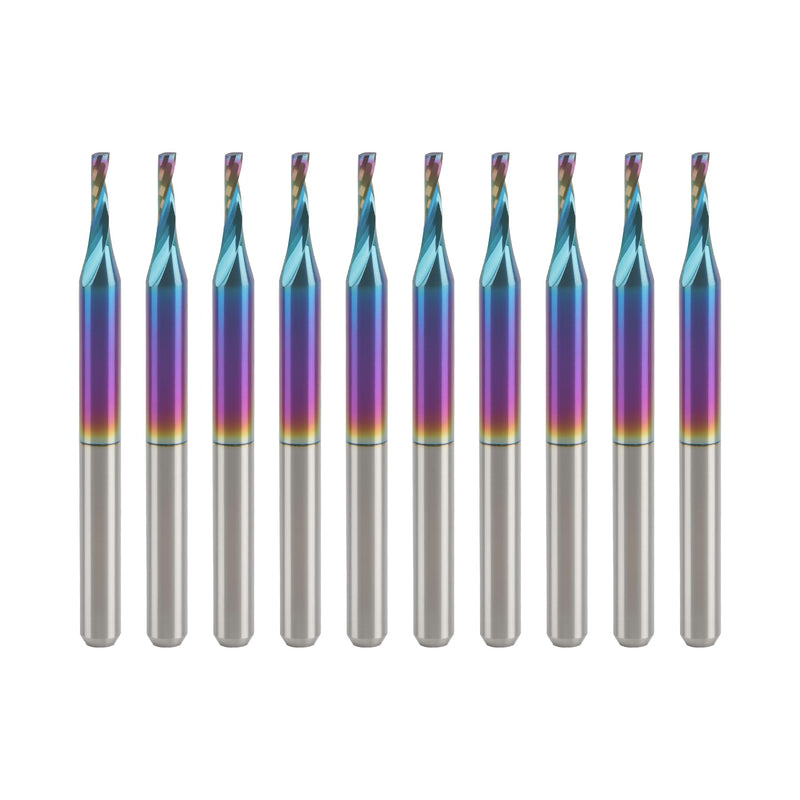 10 Pcs O Flute Up-Cut Router Bit 1/8 inch Shank, 0.06 Inch Cutting Dia CNC Single Flute Spiral Solid Carbide End Mill with DLC Coating, Ideal for Aluminum, Acrylic, Plastic, Wood, MDF, PVC