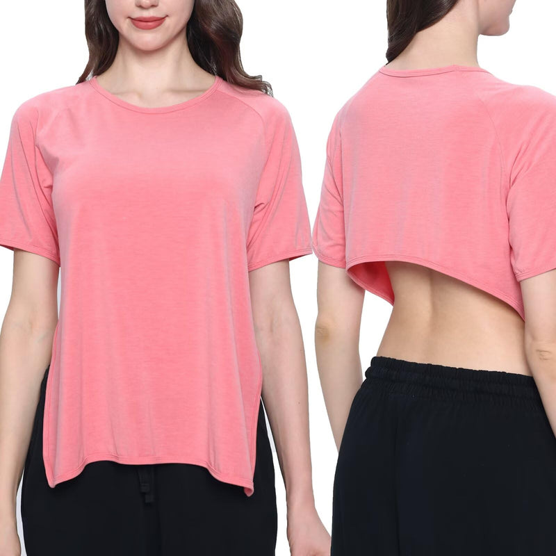 Landofgenie Unisex Backless Surgery Recovery Shirts for Women Men Suitable for Back Treatment,Nursing, Homes Massage Pink Large