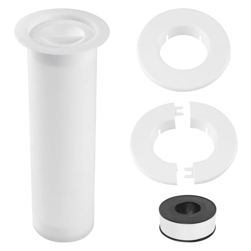 Air Conditioning Line Set Protector Including 2Pcs Mini Split Cover, 1Pcs 8.5in Length AC Sleeve for Through The Wall, and 1 Roll Wrap Tape (White) White-1 set