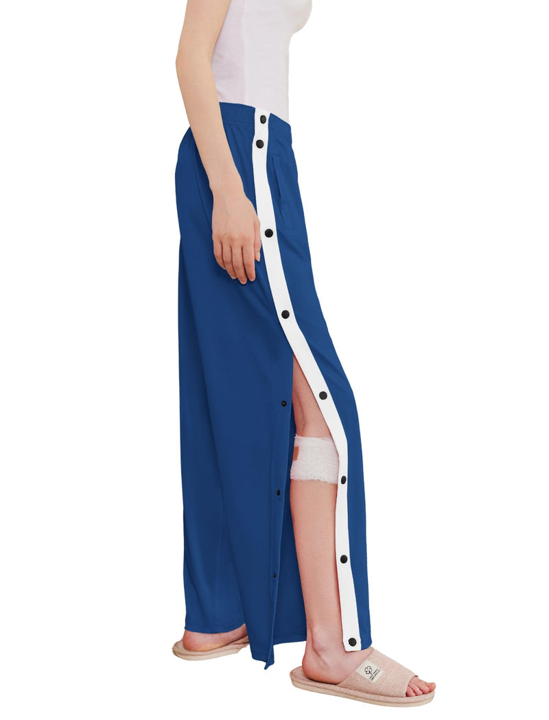 Deyeek Women's Tear Away Pants Side Split Snap Open Bottom Sweatpants Leg Breakaway Post Surgery Pants with Pockets Navy