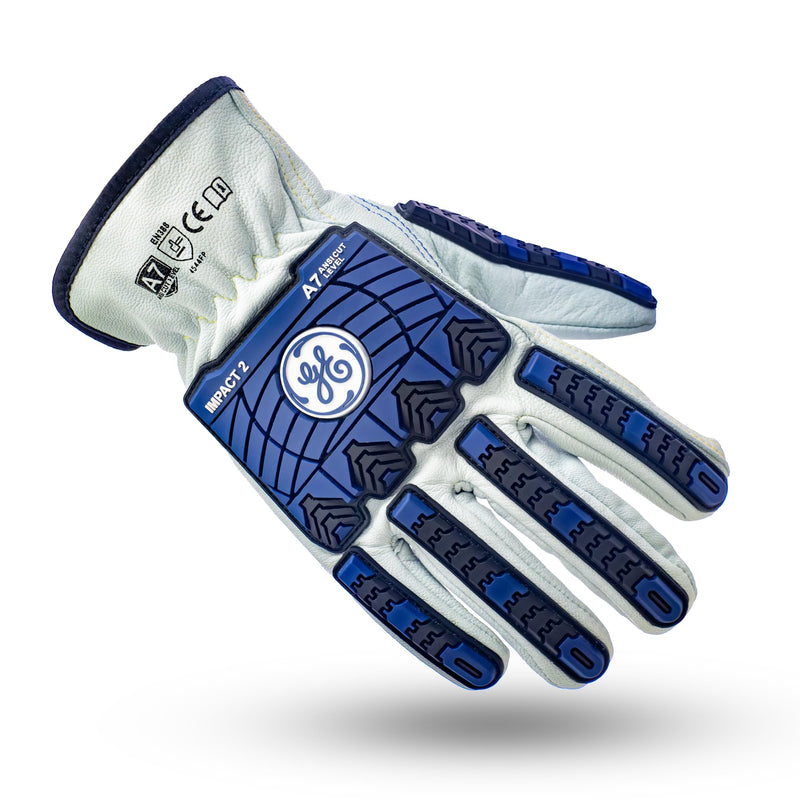 GE TPR Impact 2 Leather Gloves - A7 Cut Resistance & Protection, Needle Proof Driver Gloves for Enhanced Grip & Control, Safety Work Gear for Men, Construction, Gardening, Warehouse, Yard Work Large