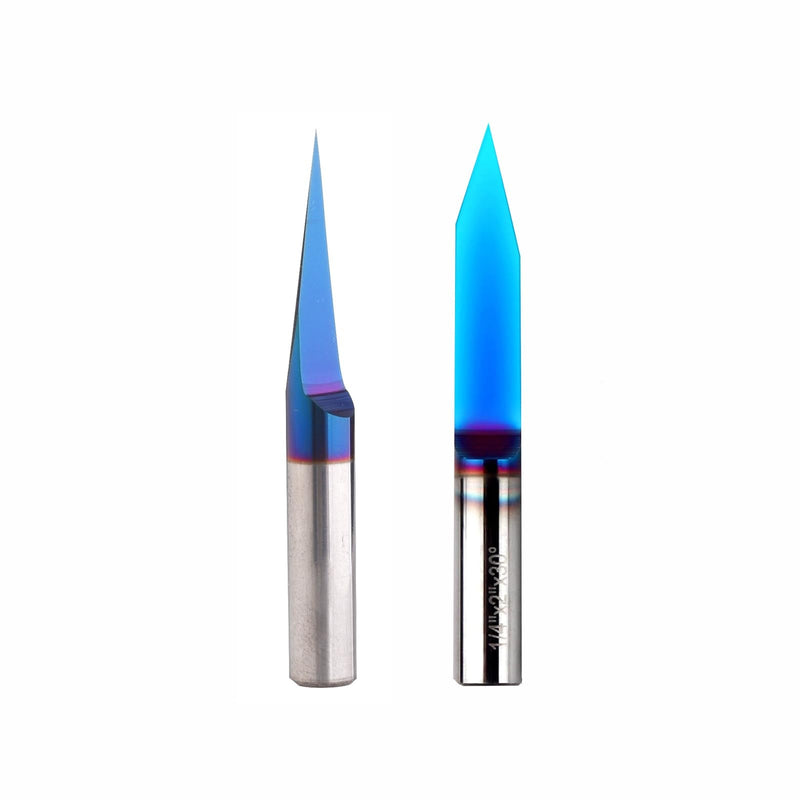VIC027 CNC Router Bits 15&30 Degree Engraving Bits 0.005" Tip with 1/4 Shank Nano Blue Coat Solid Carbide V Groove Router Bit for Signmaking Carving (15&30 Deg 0.005" Tip 1/4" S*2" OVL, 2) 15& 30deg 0.005" Tip 1/4"S×2"OVL