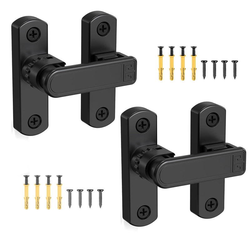 90/180 Degree Sliding Barn Door Lock, Adjustable Zinc Alloy Security Door Locks and Latches for Closets, Windows, Liquor Cabinets, Garden/Fence/Shed/Wooden Gate (Black-2PCS) Black-2PCS