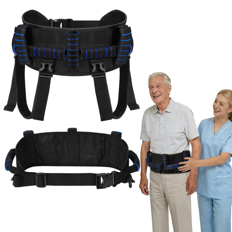 NINEMAX Gait Belt for Seniors, Gait Belt with Handles for Elderly, Medical Nursing Lift Gate Belts for Physical Therapy and Patients Walking Safety with Leg Strap and Quick Release Buckle (Blue)
