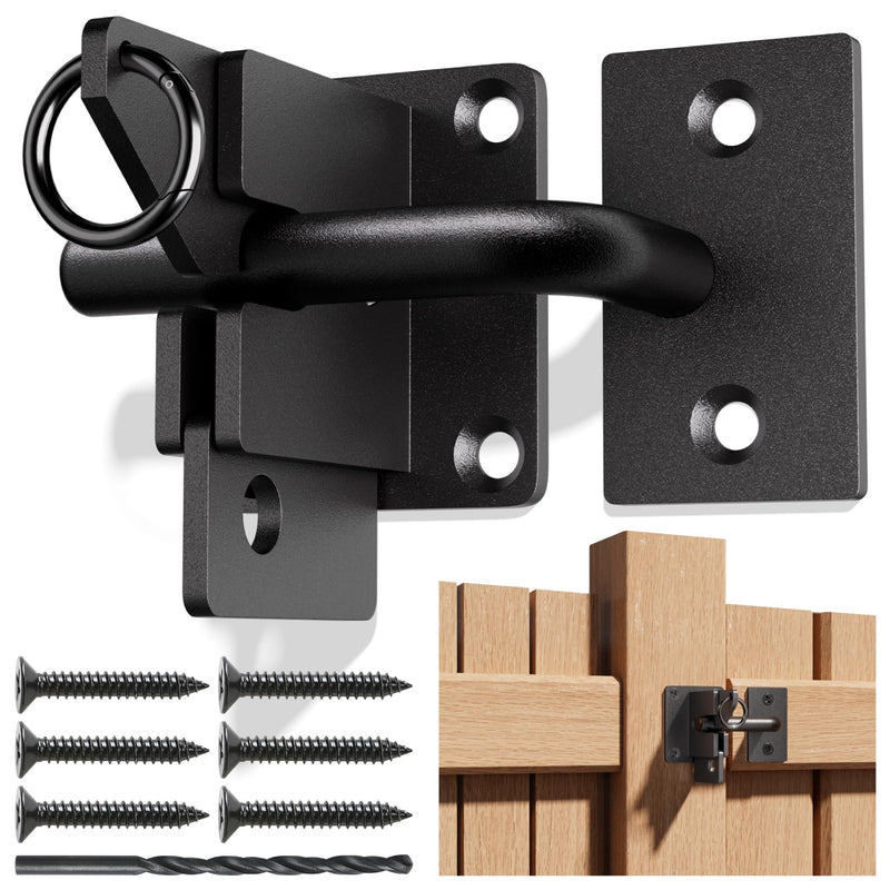 Heavy Duty Self Locking Fence Gate Lock Latch Stainless Steel, Wooden Post Mount Gate Door Latch Matte Black 1Pack