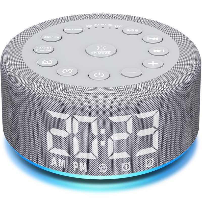 Plug-in Sound White Noise Machine Brown Noise Machine & Alarm Clock with Rechargeable Backup Battery Night Light Dual Alarms 30 Sleeping Sounds for Baby Kids Adults 5 Timers 15 Wake Up Sounds & Memory Grey F4