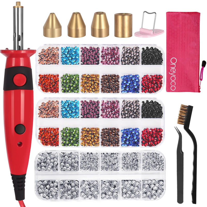 Hotfix Rhinestone Setter, Hotfix Applicator Tool Bedazzler Kit with Rhinestones, Kit, Hot Fixed Wand for Clothes Clothing Fabric Crafts, 3 Boxes Crystal, Clear, 3 Gems Sizes, Tips