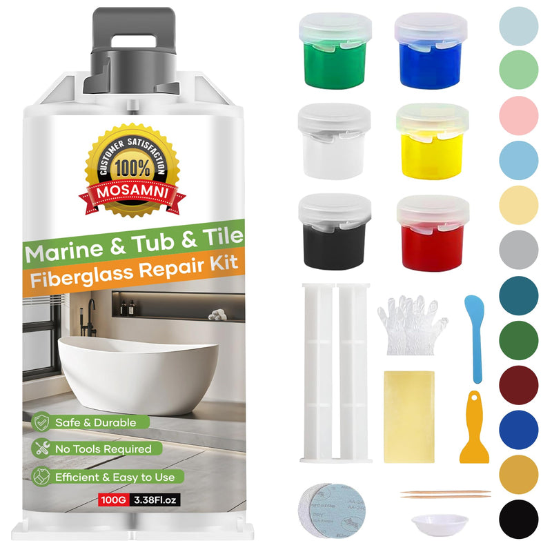 Bathtub Repair Kit White for Tubs, Fiberglass Showers, Tiles, Sinks & Countertops, Fix Chips, Cracks, Holes, Scratches on Porcelain, Enamel, Acrylic, Granite, Ceramic, Quartz Surfaces
