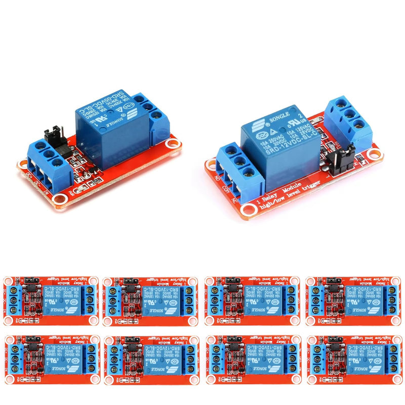 10 PCS 12V 1 Channel Relay Module with Optocoupler Isolation, Relay Board with High/Low Level Trigger Jumper, 250V/10A AC or 30V/10A DC Load, Fault-Tolerant Design 1 Channel 12V-10Pcs