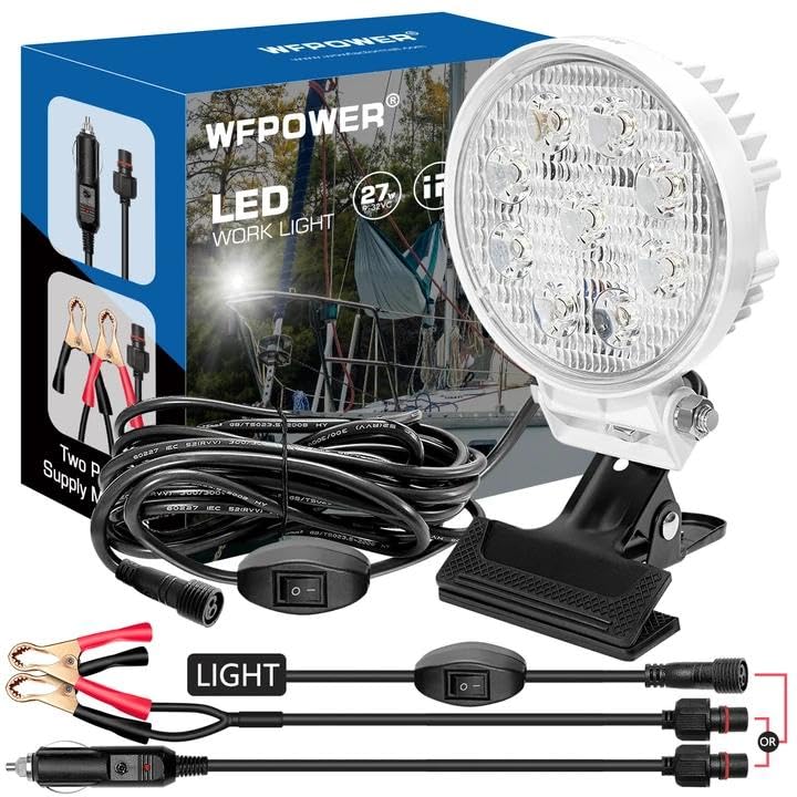 Clip On LED Boat Spotlight with ON/OFF Switch, Super Bright 12V Headlights Marine Spot Light for Boats Night Fishing, Battery Clamps/Cigarette Lighter Power Boat docking lights for Kayak Camp Truck RV Clip On Light with Switch