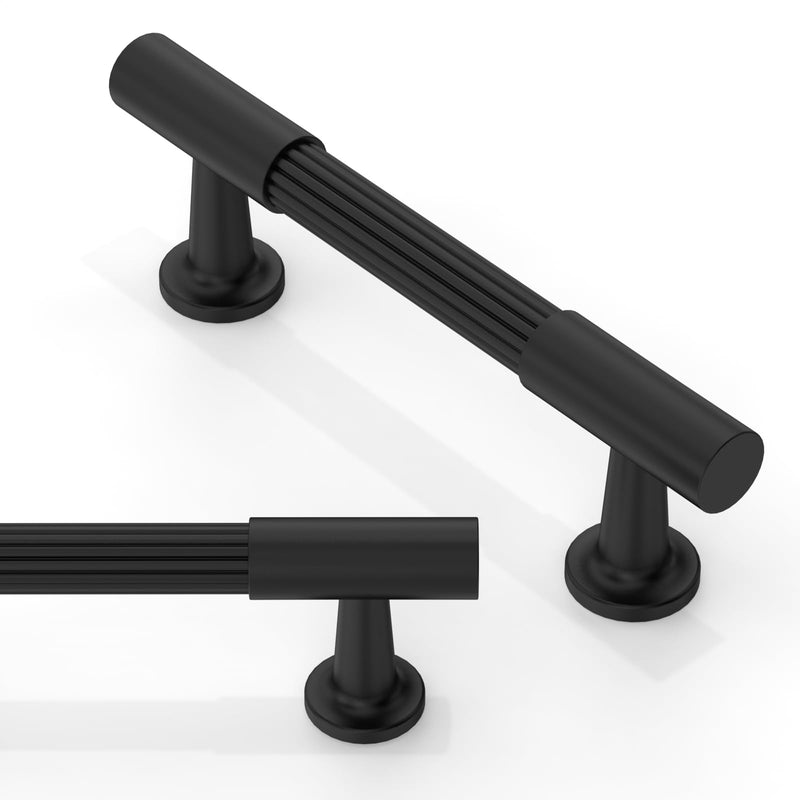 10 Pack Matte Black Cabinet Pulls 3 Inch(76mm) Kitchen Cupboard Handles Solid Heavy Duty Zinc Alloy Drawer Pulls 3" Hole Center 10