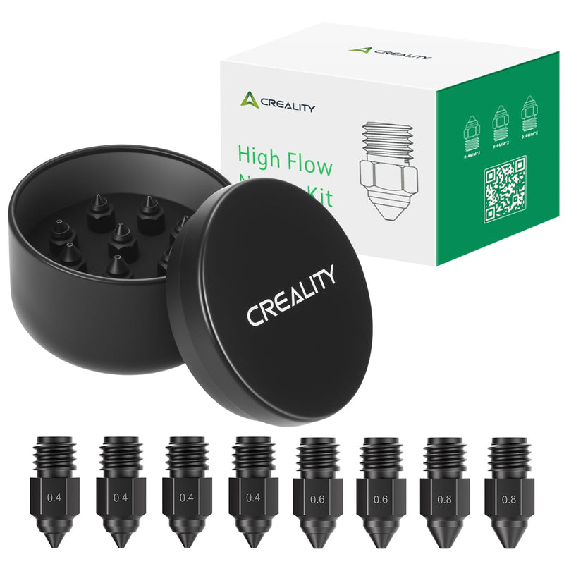 Creality Ender 5 Max Nozzles, Upgrade 3D Printer Hardened Steel Hotend Nozzle, High-end Nozzles Kit, Official Heating Block Nozzle, Less Clogging, High Hardness Wear-Resistant (0.4 0.6 0.8mm 8PCS) Hardened Steel-8PCS