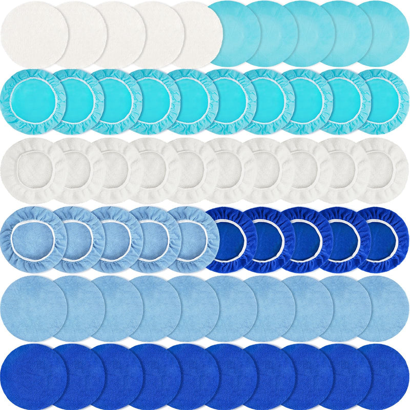 Tallew 60 Pieces Car Buffing Pads Microfiber Car Orbital Buffer Polish Pads 5 to 6 Inches Wax Bonnet Cover Including 30 Microfiber 15 Plush 15 Non Woven for Vehicle Waxing and Cleaning