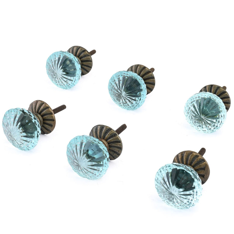 Perilla Home Set of 6 Knobs Glass Cassandra Knob Modern Decorative Glass Knobs for Home Decor, Kitchen, Cabinet, Hardware, Cupboard, Door, Dresser, Wardrobe and Drawer Pulls Aqua Blue Aqua Blue - Cassandra