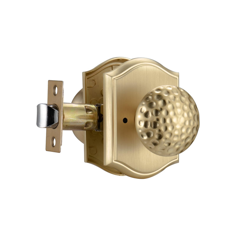 Interior Door Knobs with Camelot Trim, Satin Brass Door Knob with Lock,Door Handles for Bath & Bed Classic
